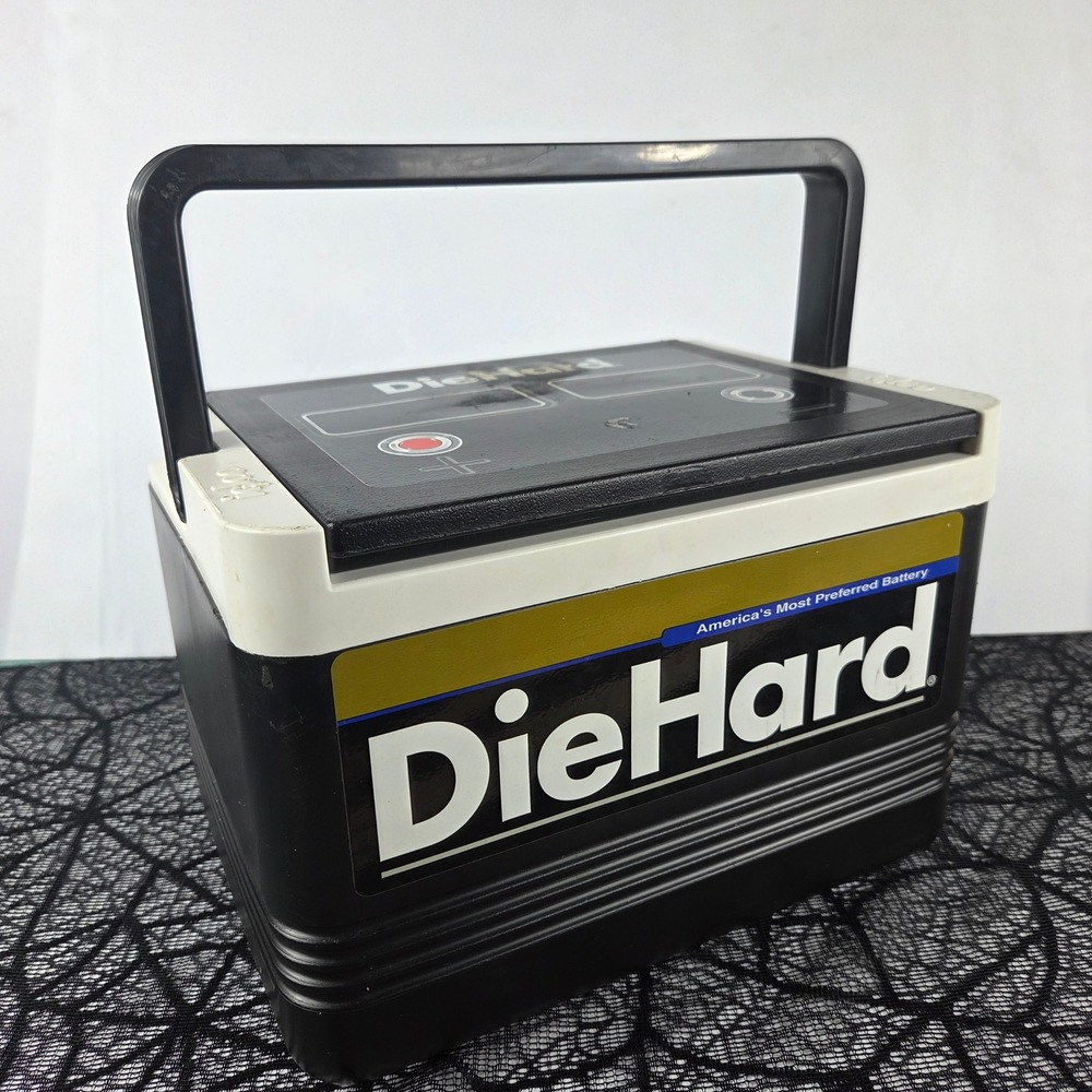 Vintage Igloo DieHard Battery Cooler Black White Automotive Novelty Lunch Box